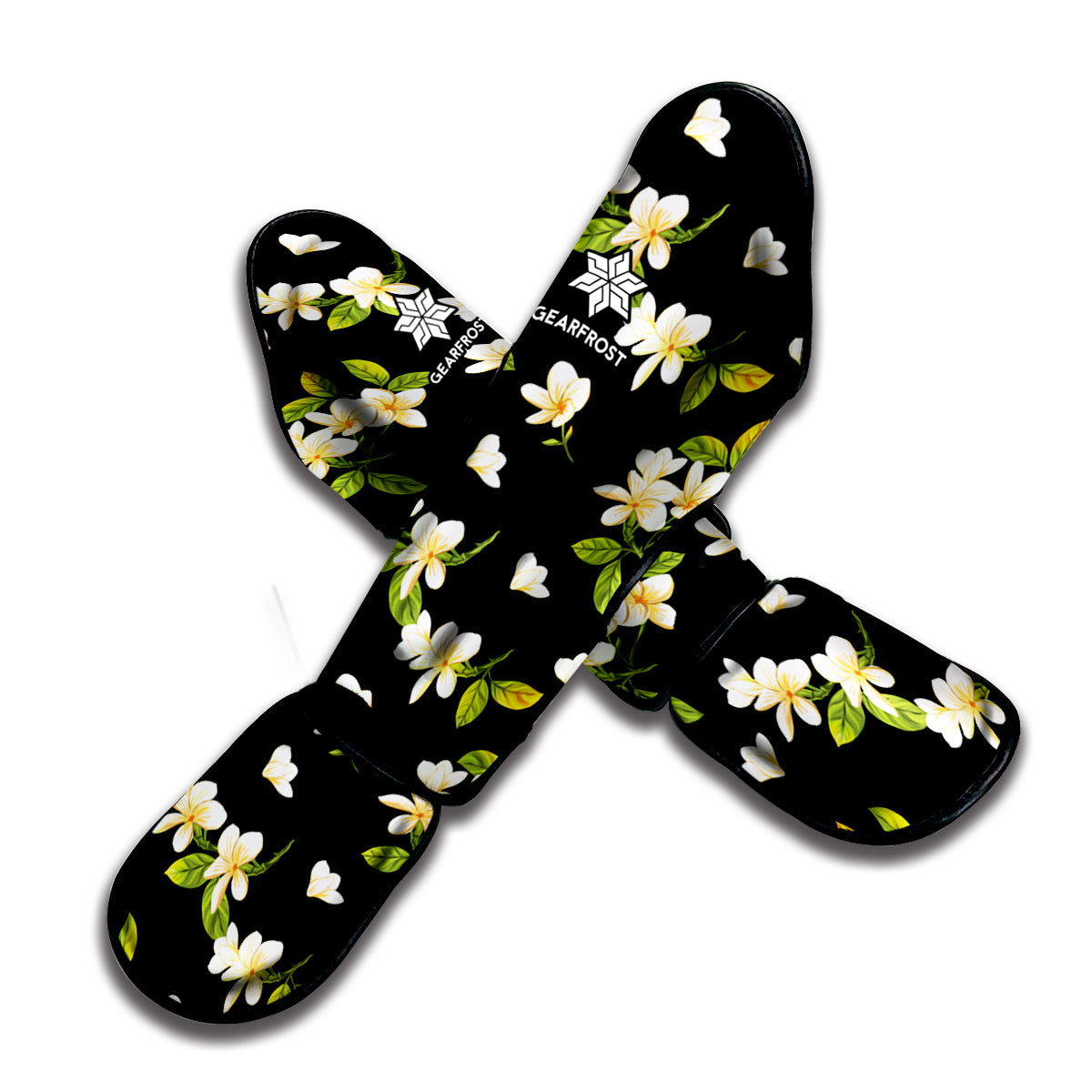 Vintage Plumeria Flower Pattern Print Muay Thai Shin Guard