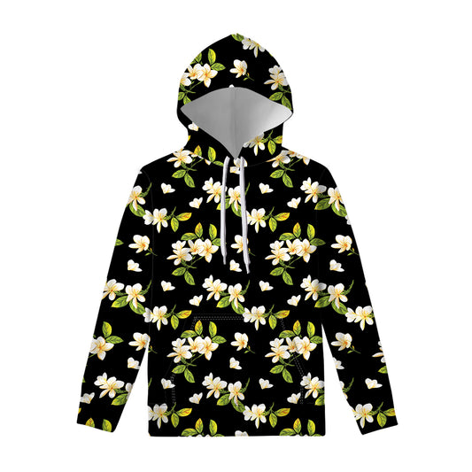 Vintage Plumeria Flower Pattern Print Pullover Hoodie