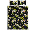 Vintage Plumeria Flower Pattern Print Quilt Bed Set