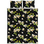 Vintage Plumeria Flower Pattern Print Quilt Bed Set