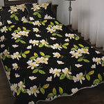 Vintage Plumeria Flower Pattern Print Quilt Bed Set