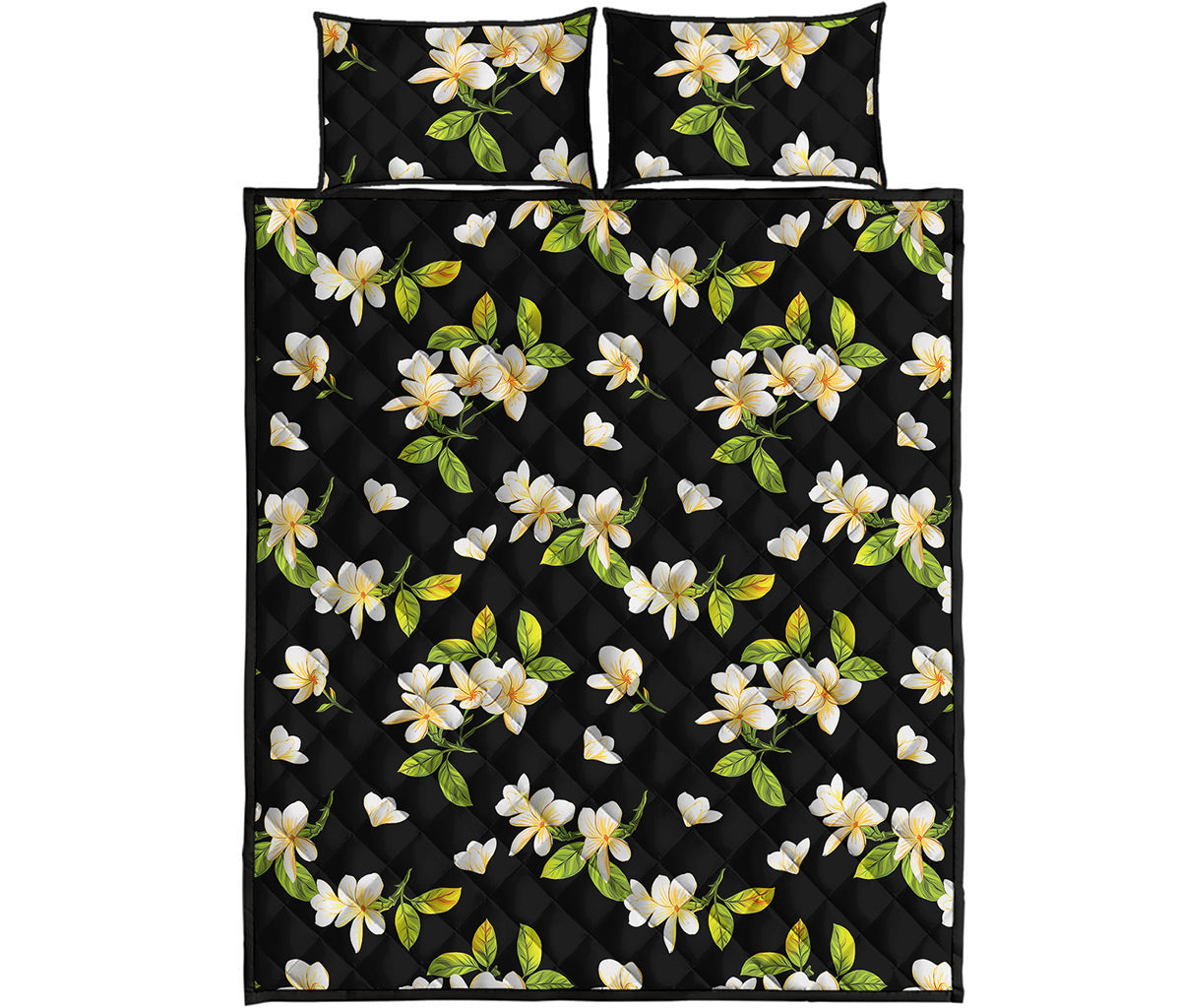 Vintage Plumeria Flower Pattern Print Quilt Bed Set