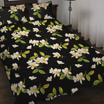 Vintage Plumeria Flower Pattern Print Quilt Bed Set