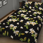 Vintage Plumeria Flower Pattern Print Quilt Bed Set