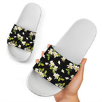 Vintage Plumeria Flower Pattern Print White Slide Sandals