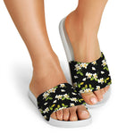 Vintage Plumeria Flower Pattern Print White Slide Sandals