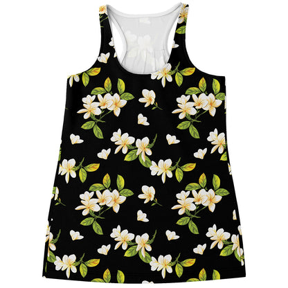 Vintage Plumeria Flower Pattern Print Women's Racerback Tank Top