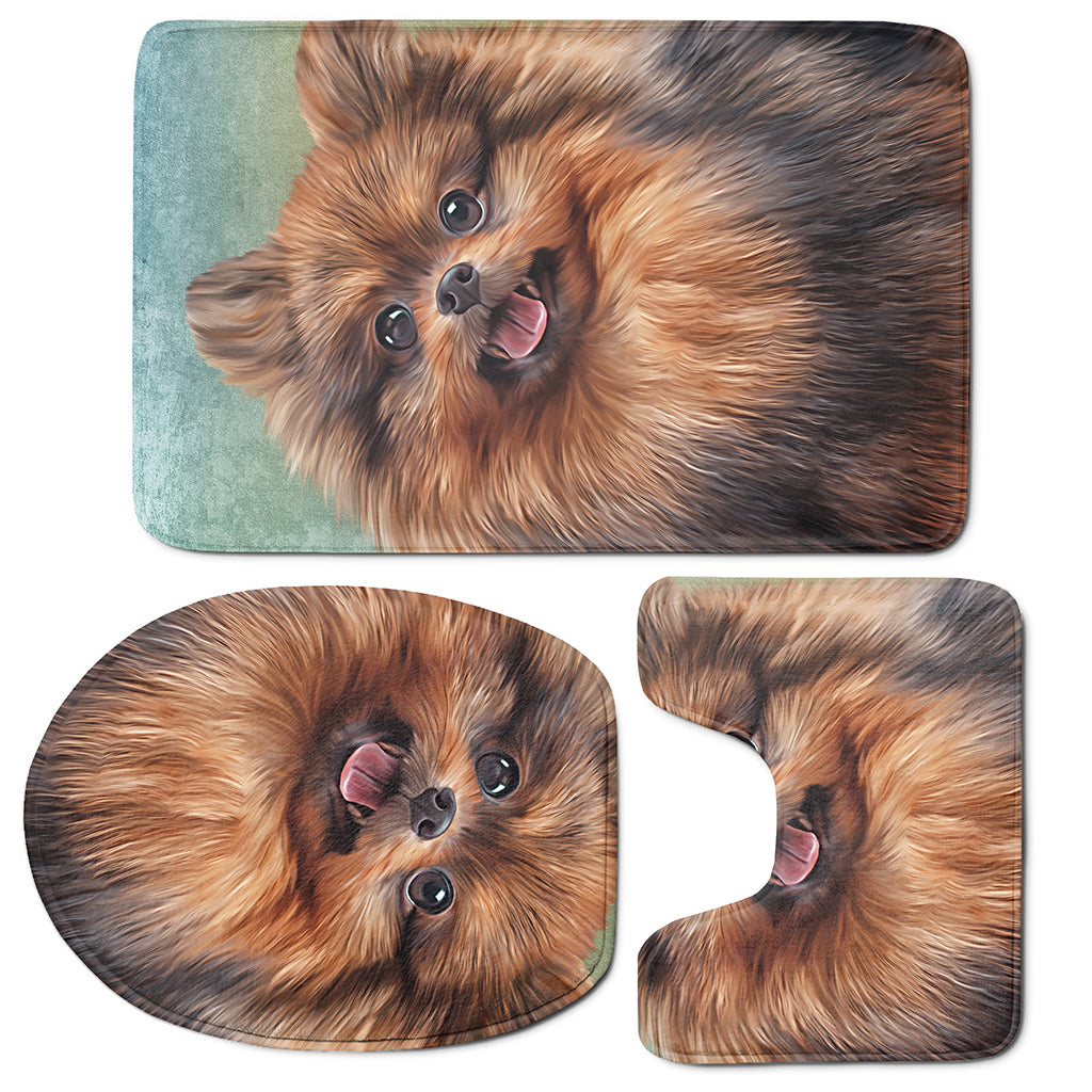 Vintage Pomeranian Portrait 3 Piece Bath Mat Set