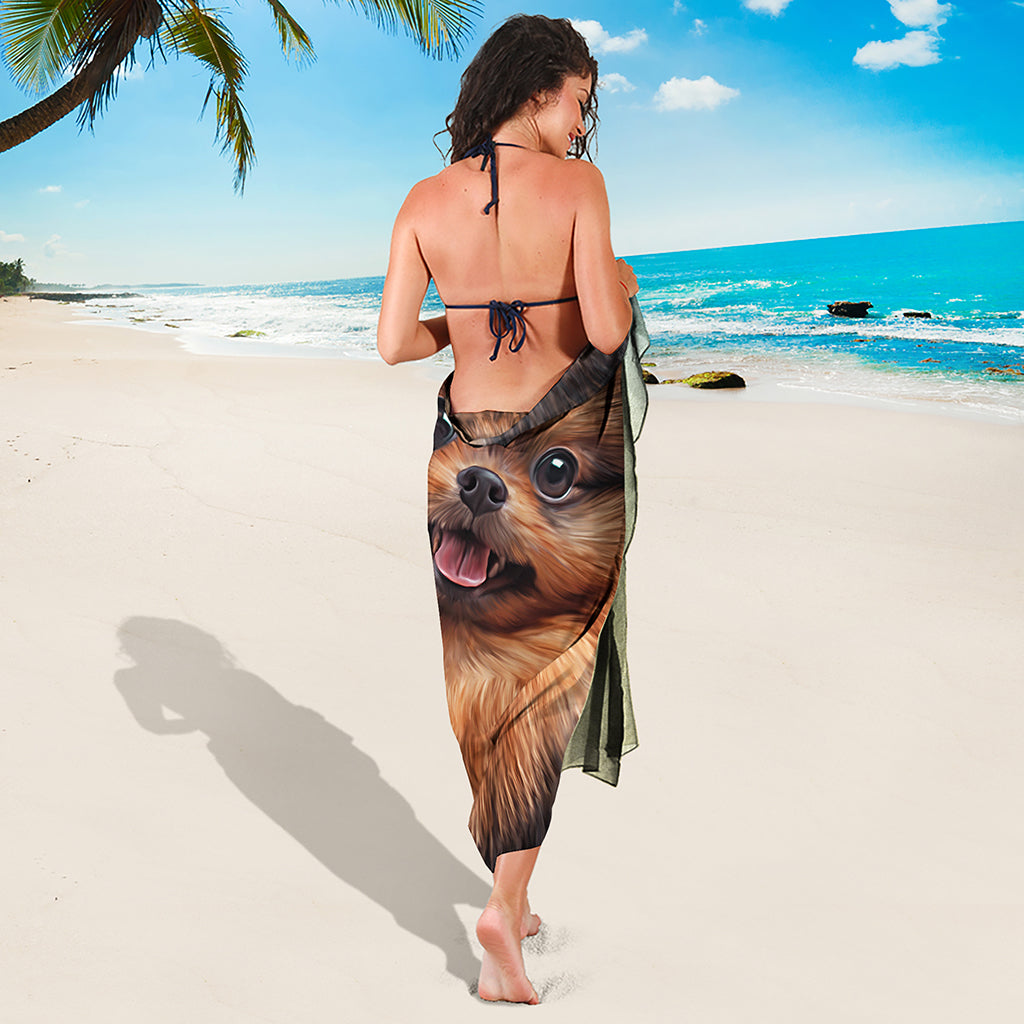 Vintage Pomeranian Portrait Beach Sarong Wrap