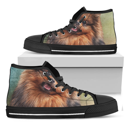 Vintage Pomeranian Portrait Black High Top Shoes
