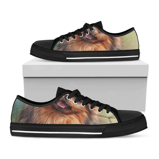 Vintage Pomeranian Portrait Black Low Top Shoes 