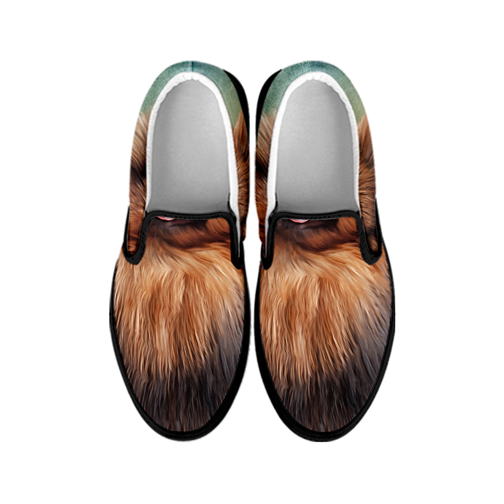 Vintage Pomeranian Portrait Black Slip On Shoes