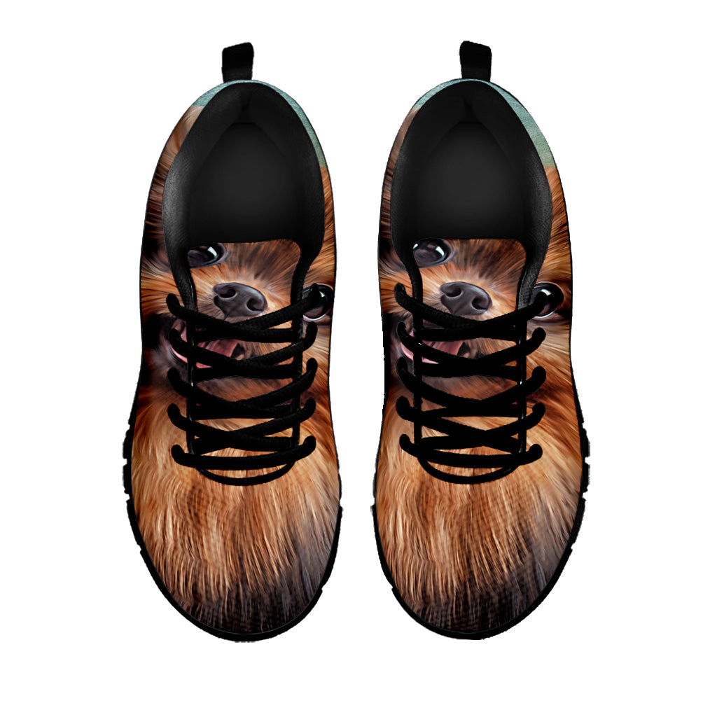 Vintage Pomeranian Portrait Black Sneakers