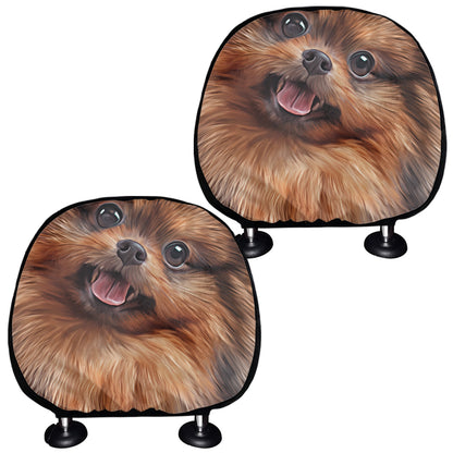 Vintage Pomeranian Portrait Car Headrest Covers