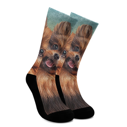 Vintage Pomeranian Portrait Crew Socks