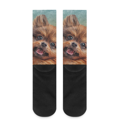 Vintage Pomeranian Portrait Crew Socks