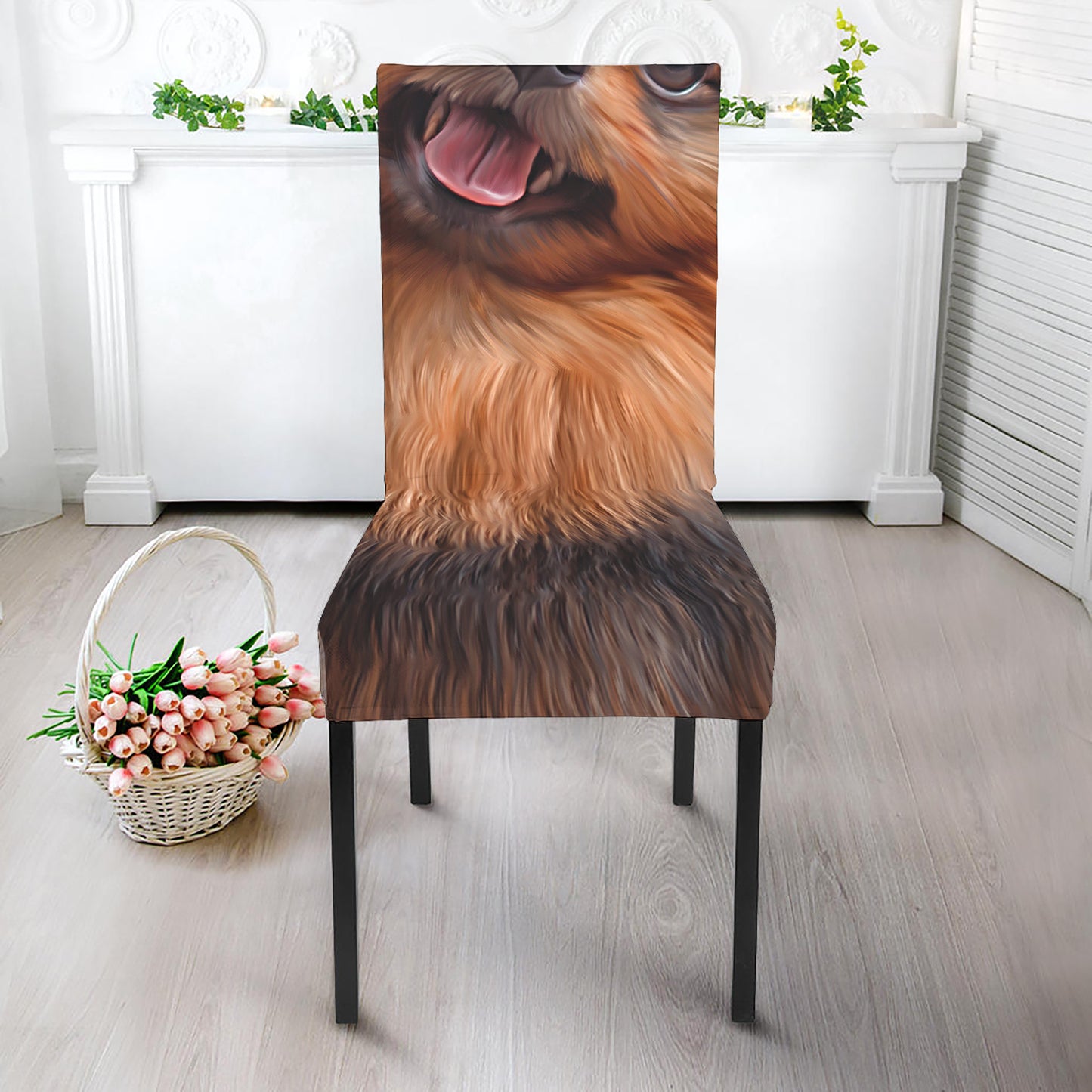 Vintage Pomeranian Portrait Dining Chair Slipcover
