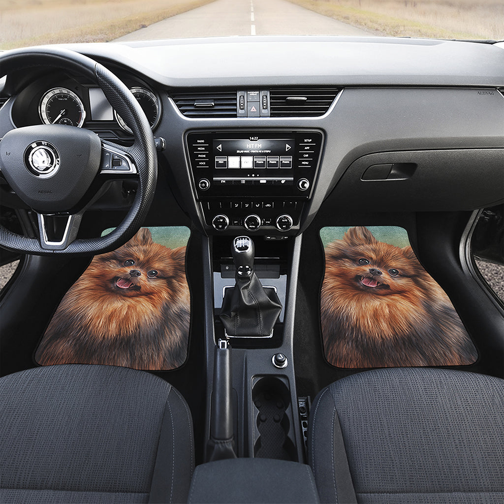 Vintage Pomeranian Portrait Front and Back Car Floor Mats