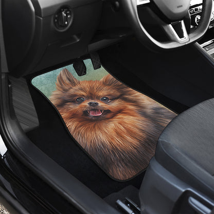Vintage Pomeranian Portrait Front and Back Car Floor Mats