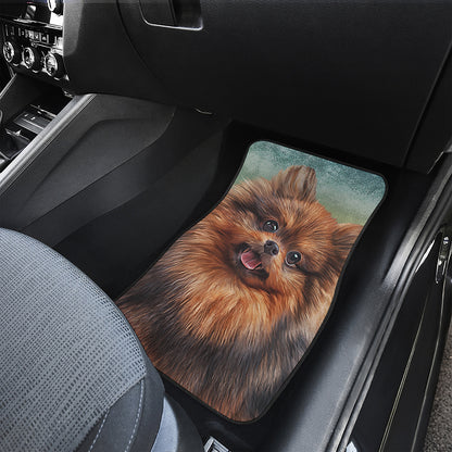 Vintage Pomeranian Portrait Front Car Floor Mats