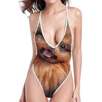 Vintage Pomeranian Portrait High Cut One Piece Swimsuit