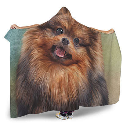 Vintage Pomeranian Portrait Hooded Blanket