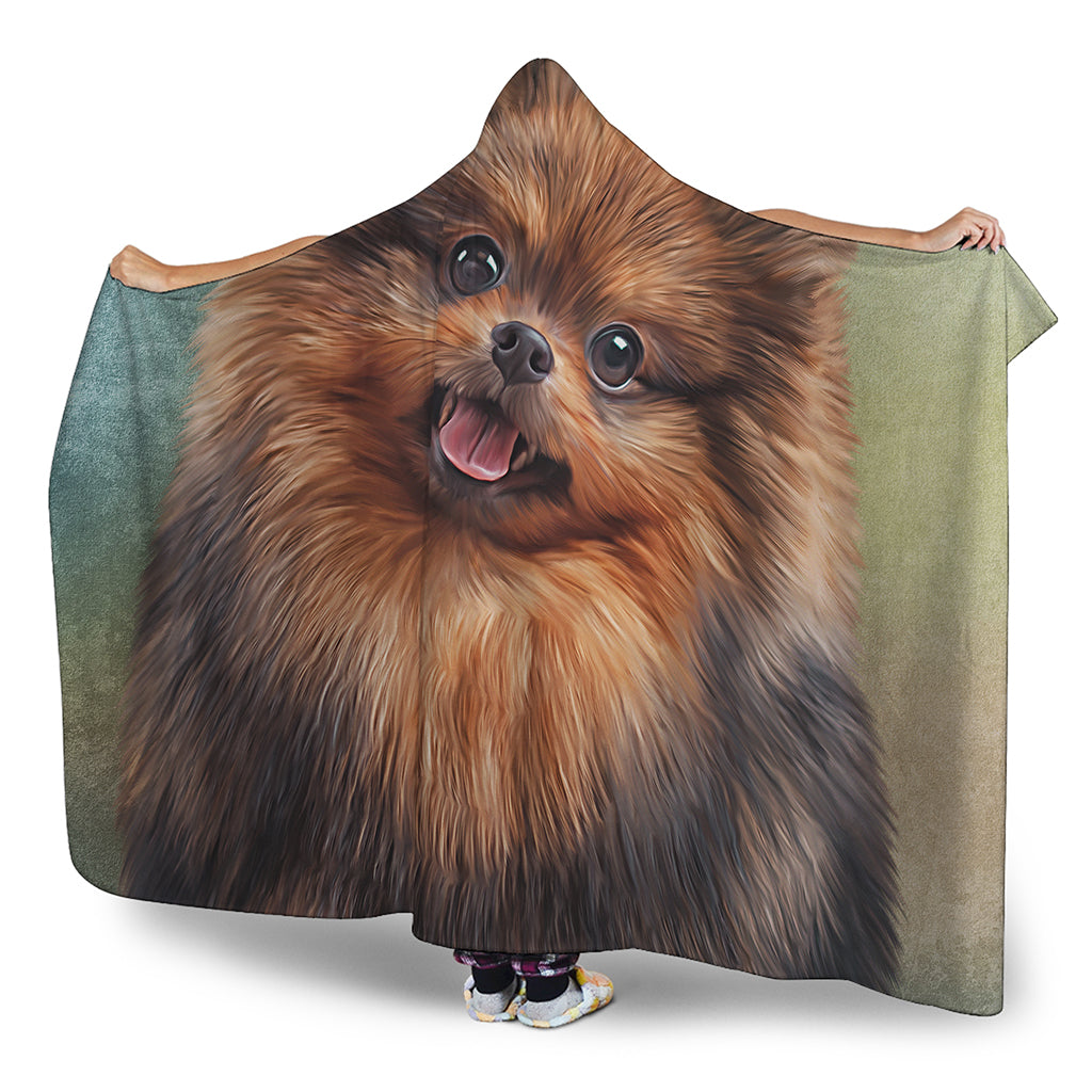 Vintage Pomeranian Portrait Hooded Blanket