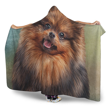 Vintage Pomeranian Portrait Hooded Blanket