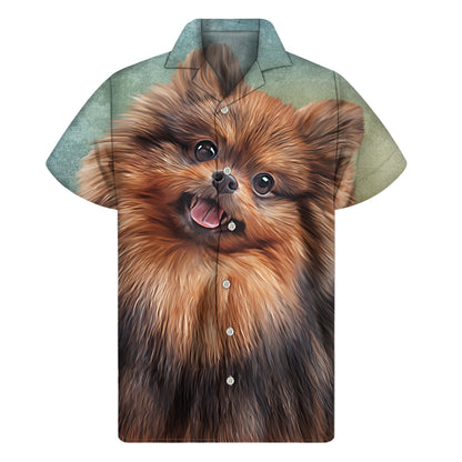 Vintage Pomeranian Portrait Men's Short Sleeve Shirt