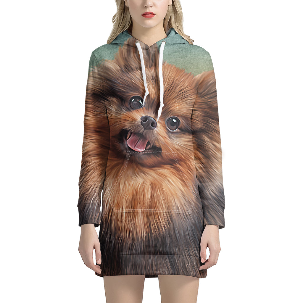 Vintage Pomeranian Portrait Pullover Hoodie Dress