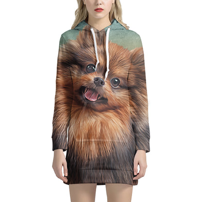 Vintage Pomeranian Portrait Pullover Hoodie Dress