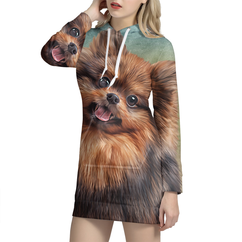 Vintage Pomeranian Portrait Pullover Hoodie Dress