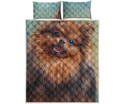 Vintage Pomeranian Portrait Quilt Bed Set