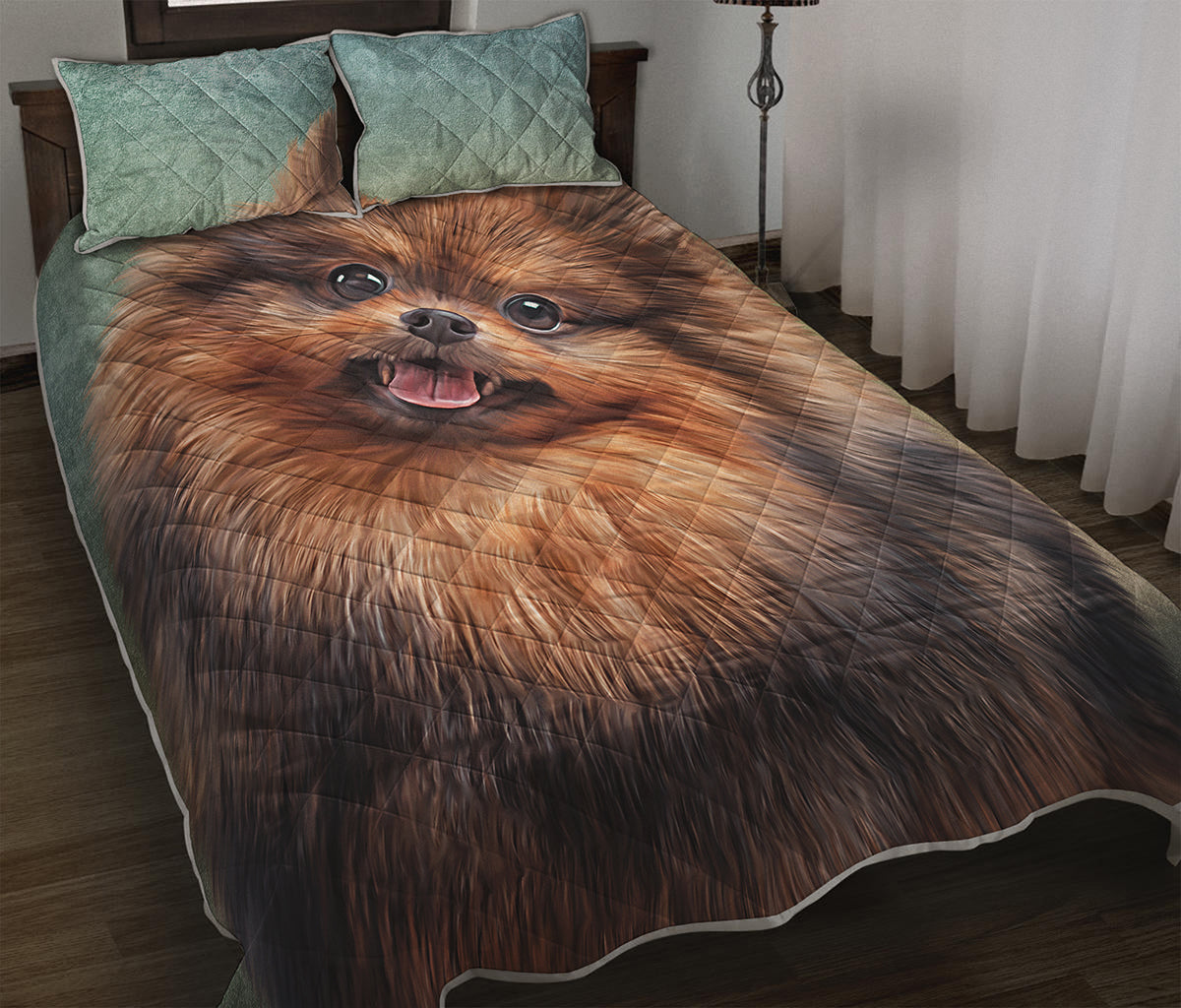 Vintage Pomeranian Portrait Quilt Bed Set
