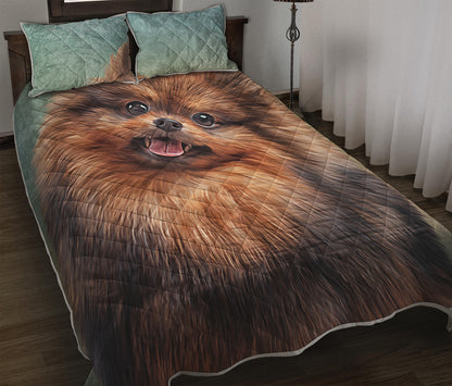 Vintage Pomeranian Portrait Quilt Bed Set