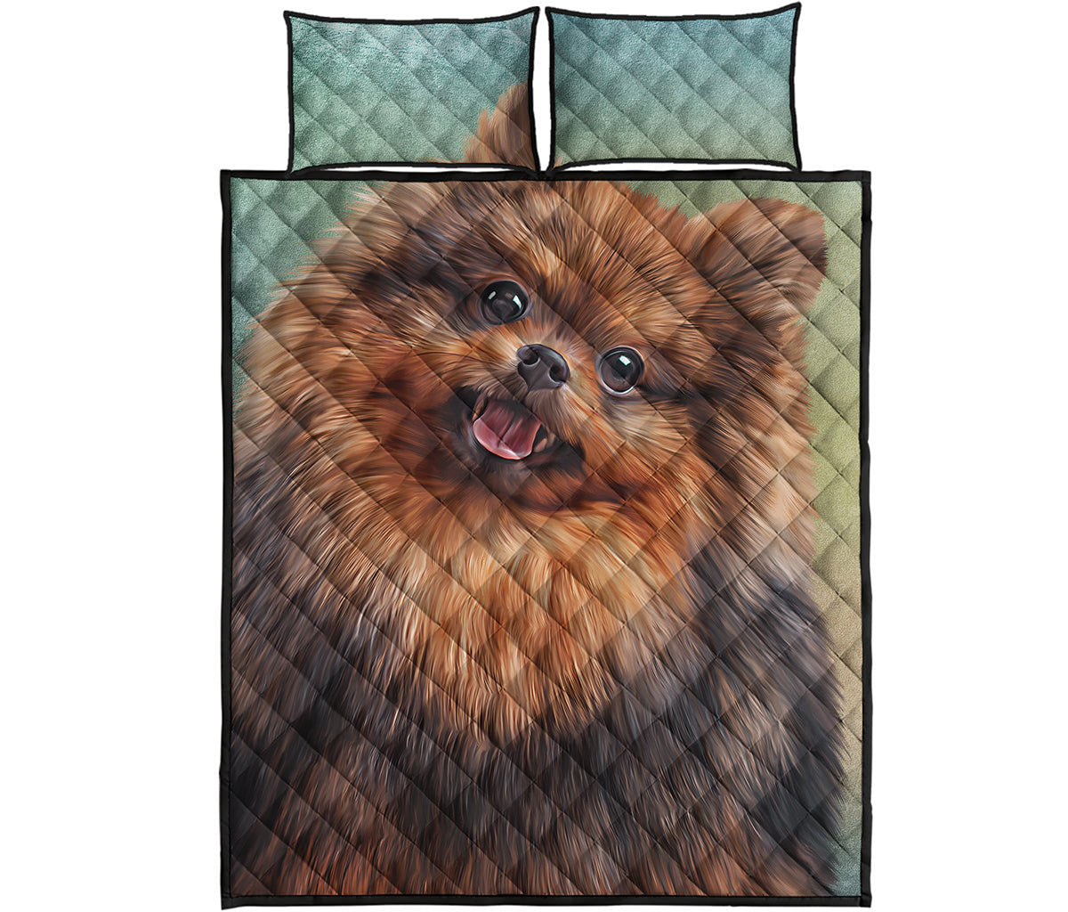 Vintage Pomeranian Portrait Quilt Bed Set