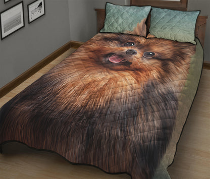 Vintage Pomeranian Portrait Quilt Bed Set