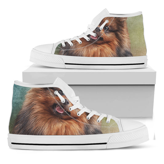 Vintage Pomeranian Portrait White High Top Shoes