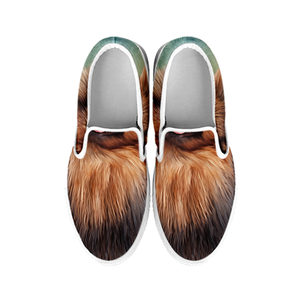 Vintage Pomeranian Portrait White Slip On Shoes