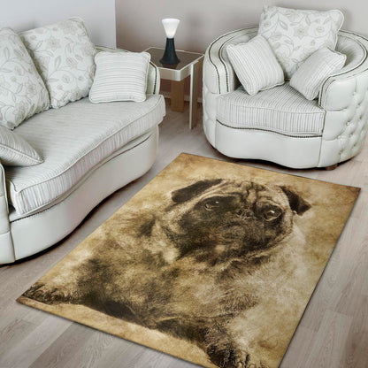 Vintage Pug Portrait Print Area Rug