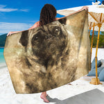 Vintage Pug Portrait Print Beach Sarong Wrap