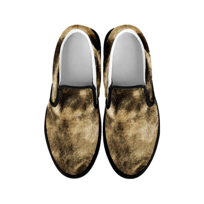 Vintage Pug Portrait Print Black Slip On Shoes