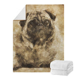 Vintage Pug Portrait Print Blanket