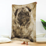 Vintage Pug Portrait Print Blanket