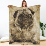 Vintage Pug Portrait Print Blanket