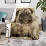 Vintage Pug Portrait Print Blanket