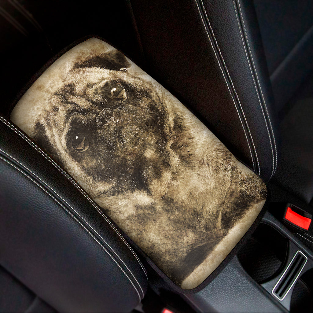 Vintage Pug Portrait Print Car Center Console Cover