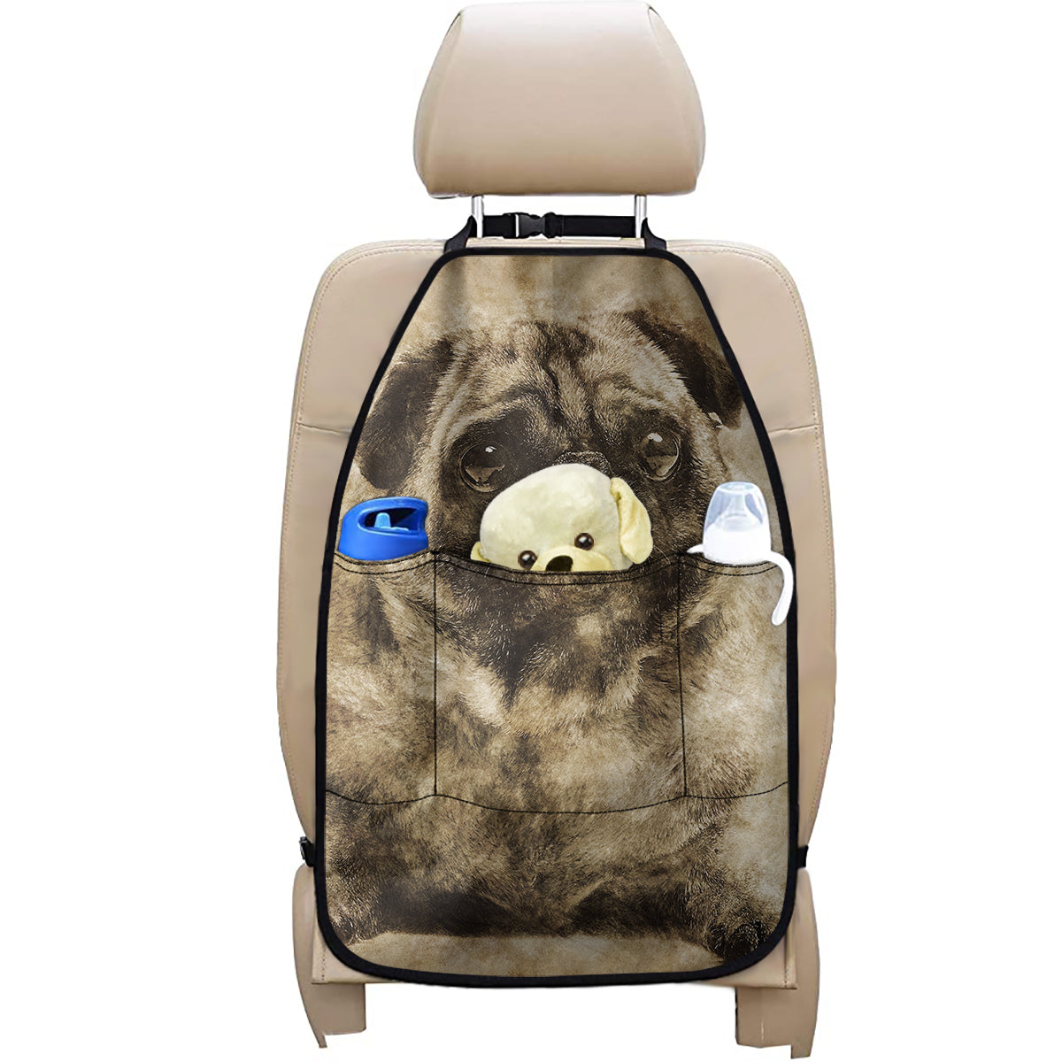 Vintage Pug Portrait Print Car Seat Organizers