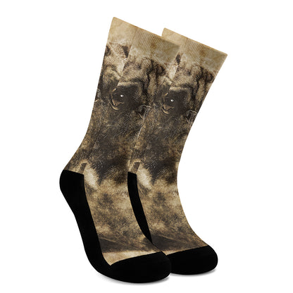 Vintage Pug Portrait Print Crew Socks