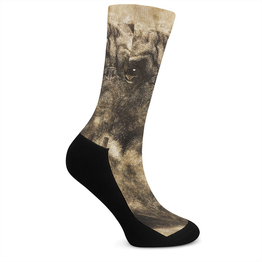 Vintage Pug Portrait Print Crew Socks